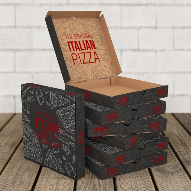 Free Pizza Box Stack Scene Mockup in PSD DesignHooks