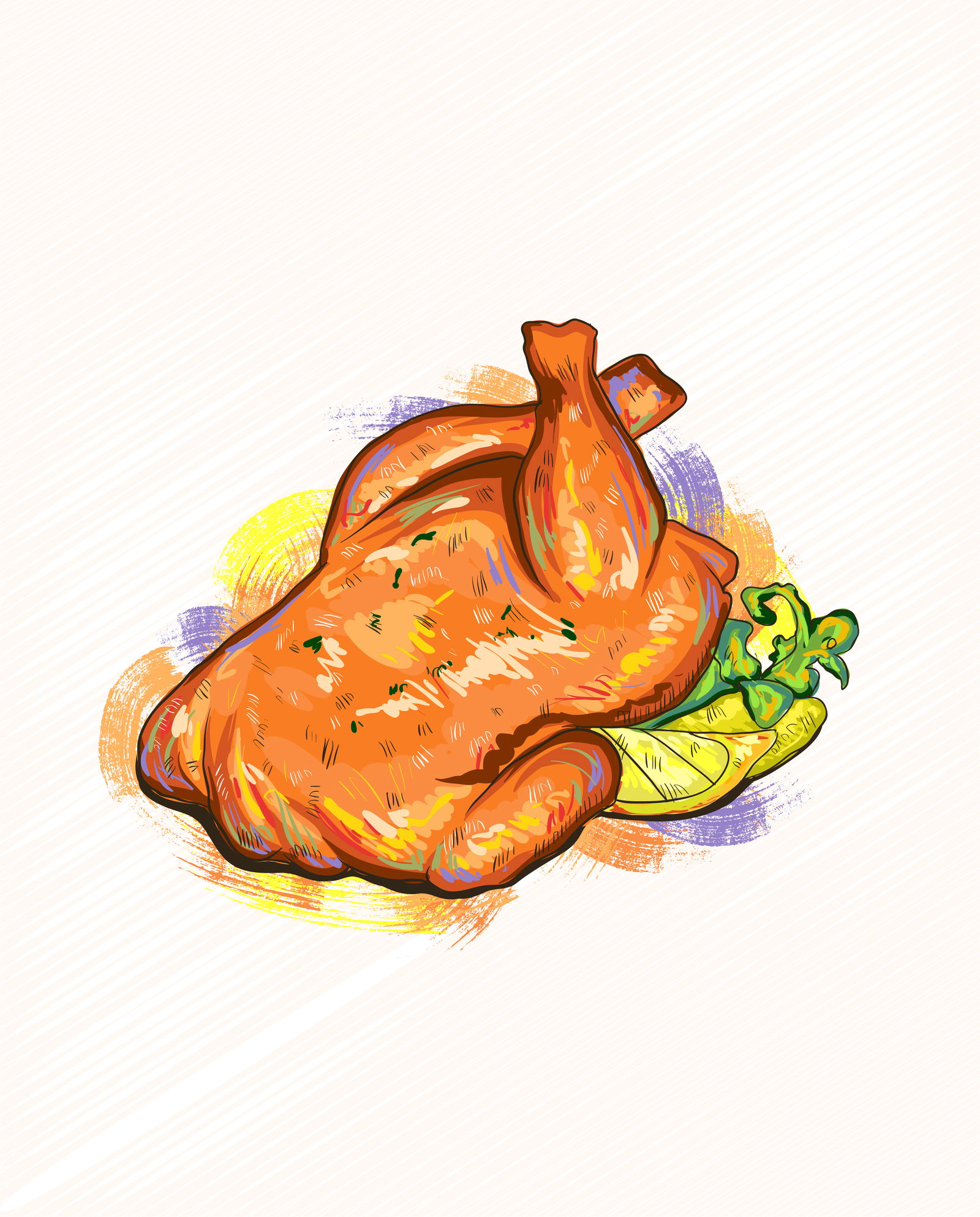 vector roast chicken illustration Designious