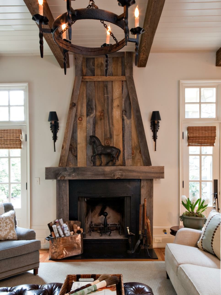 Idée cheminée déco de style rustique pour qu�il y ait plus