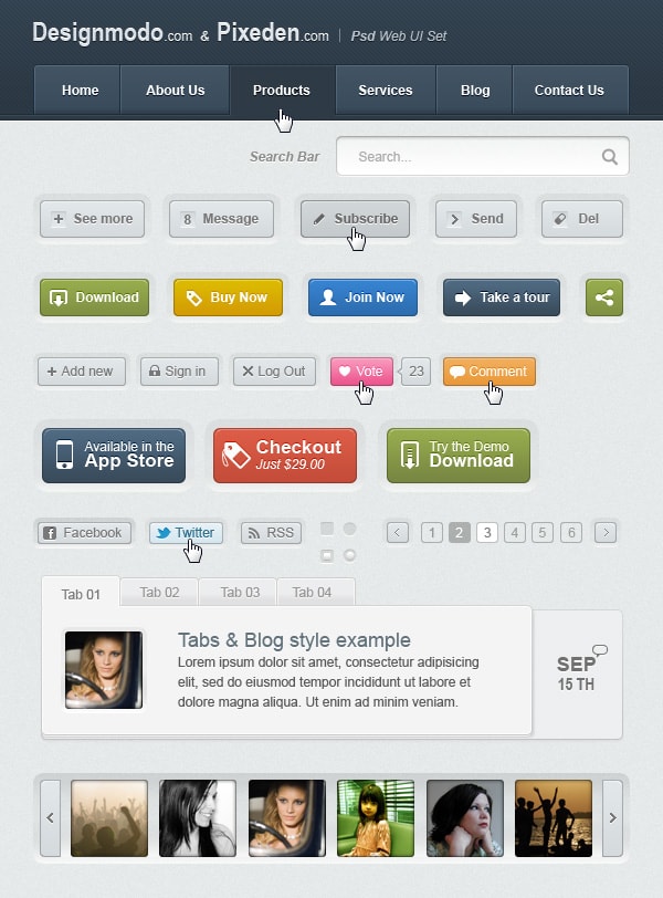 Free PSD/HTML Web UI Elements Kit (Set) Designmodo