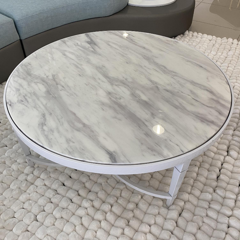 Round Stone Top White Coffee Table Designplus