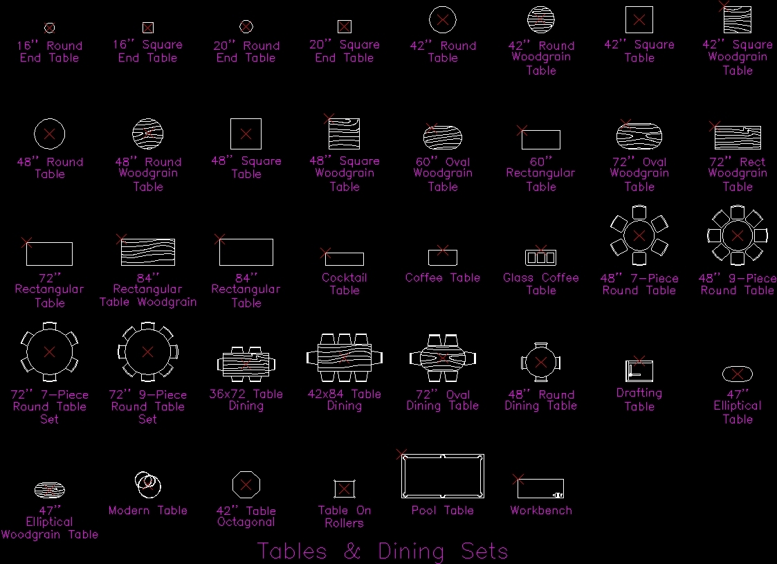 Tables And Dining Sets DWG Block for AutoCAD • Designs CAD