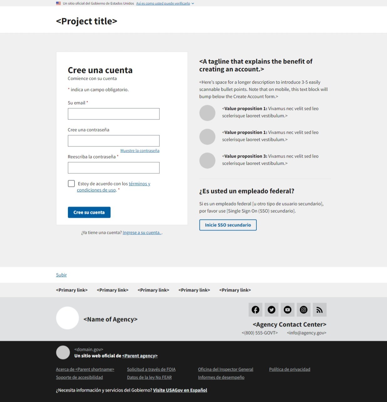 Create account U.S.  Design System (USWDS)