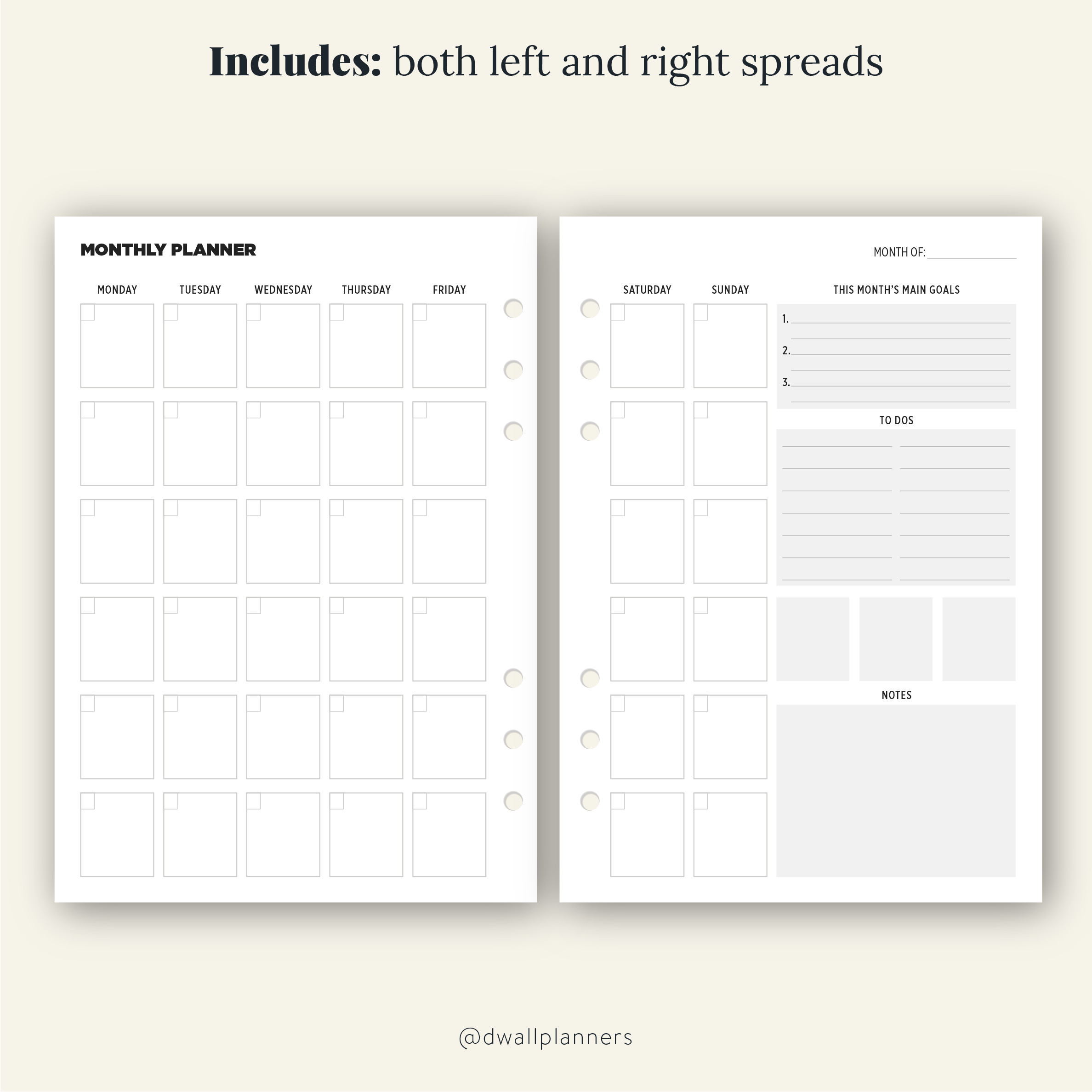 Monthly Planner Printable Insert Personal Wide