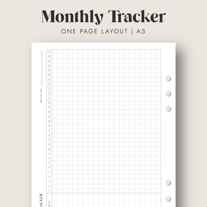 Monthly Tracker Printable Insert in A5 size One Page Layout