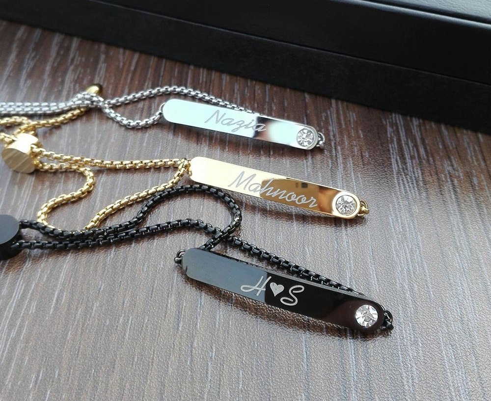 3 In 1 Personalized Your Own Bar Name Bracelet Gold Silver Black