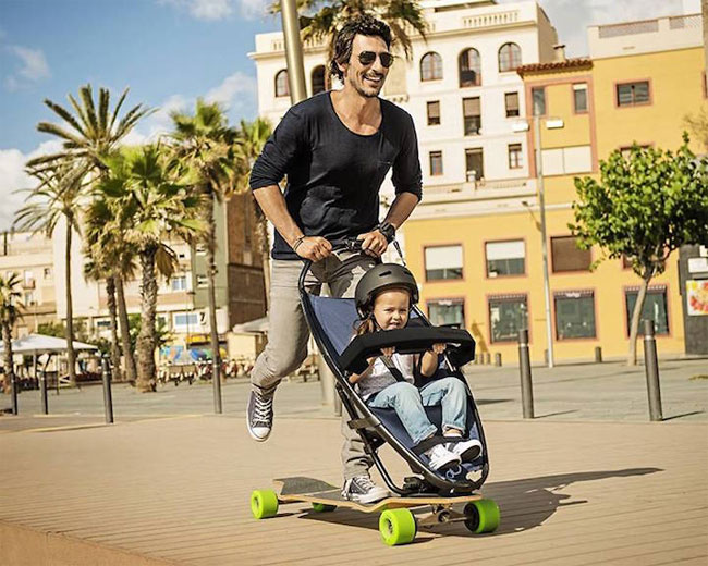 Longboard Combined with Stroller Makes Travel Fun for Both Kids and