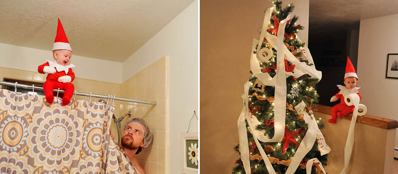 Dad Transforms His Adorable 4MonthOld Son Into A RealLife Elf On The Shelf » Design You Trust