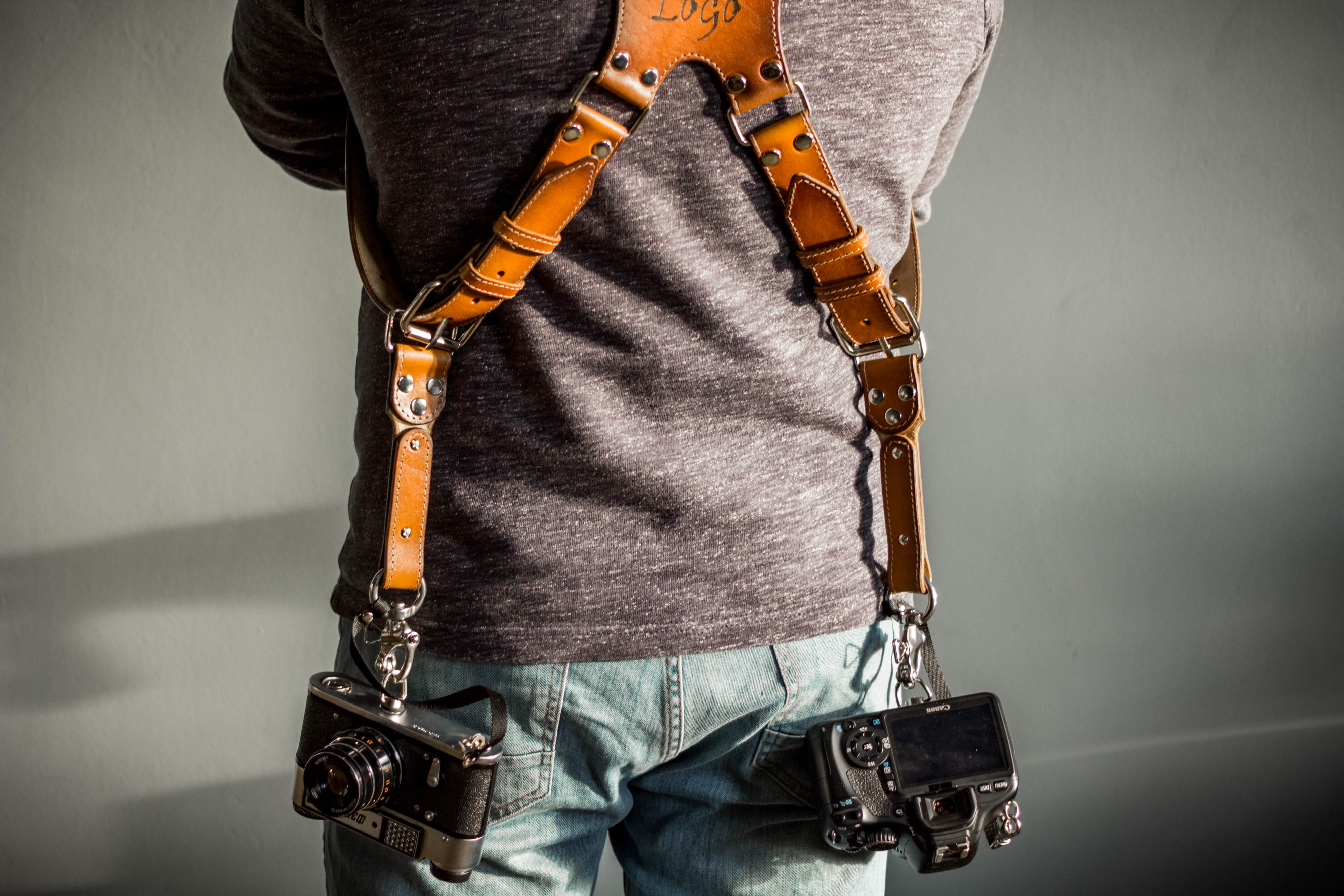 Personalized camera harness with stiching DesiredLeather