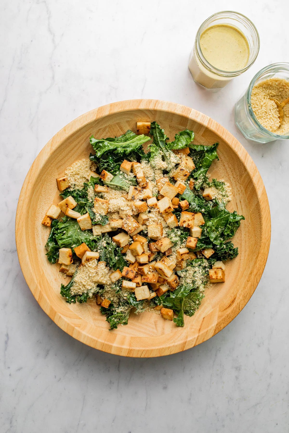 15 Minute Vegan Kale Caesar Salad with Smoked Tofu Desiree Nielsen