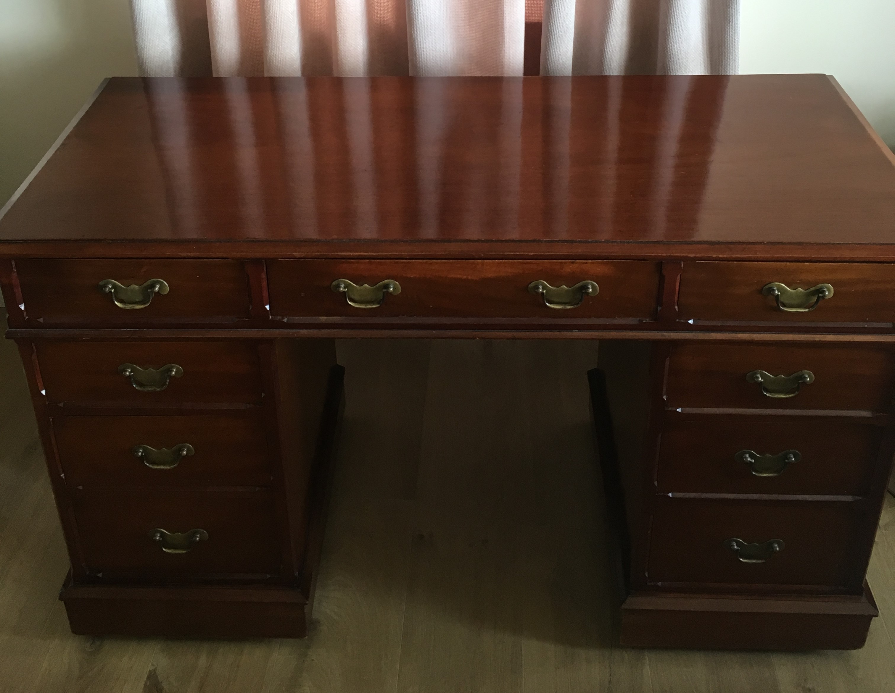 Victorian solid walnut pedestal desk. Dorking Desks