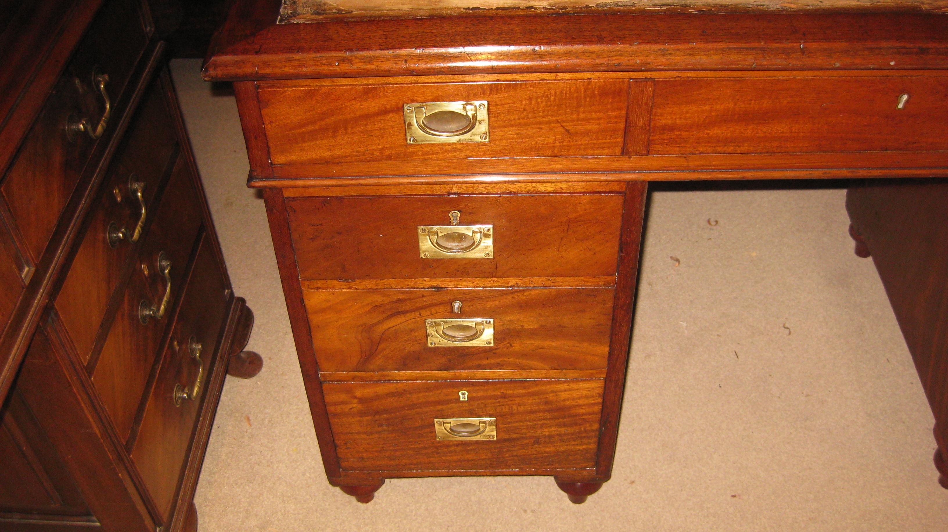 Solid mahogany, military campaign desk. Circa 1910. Dorking Desks
