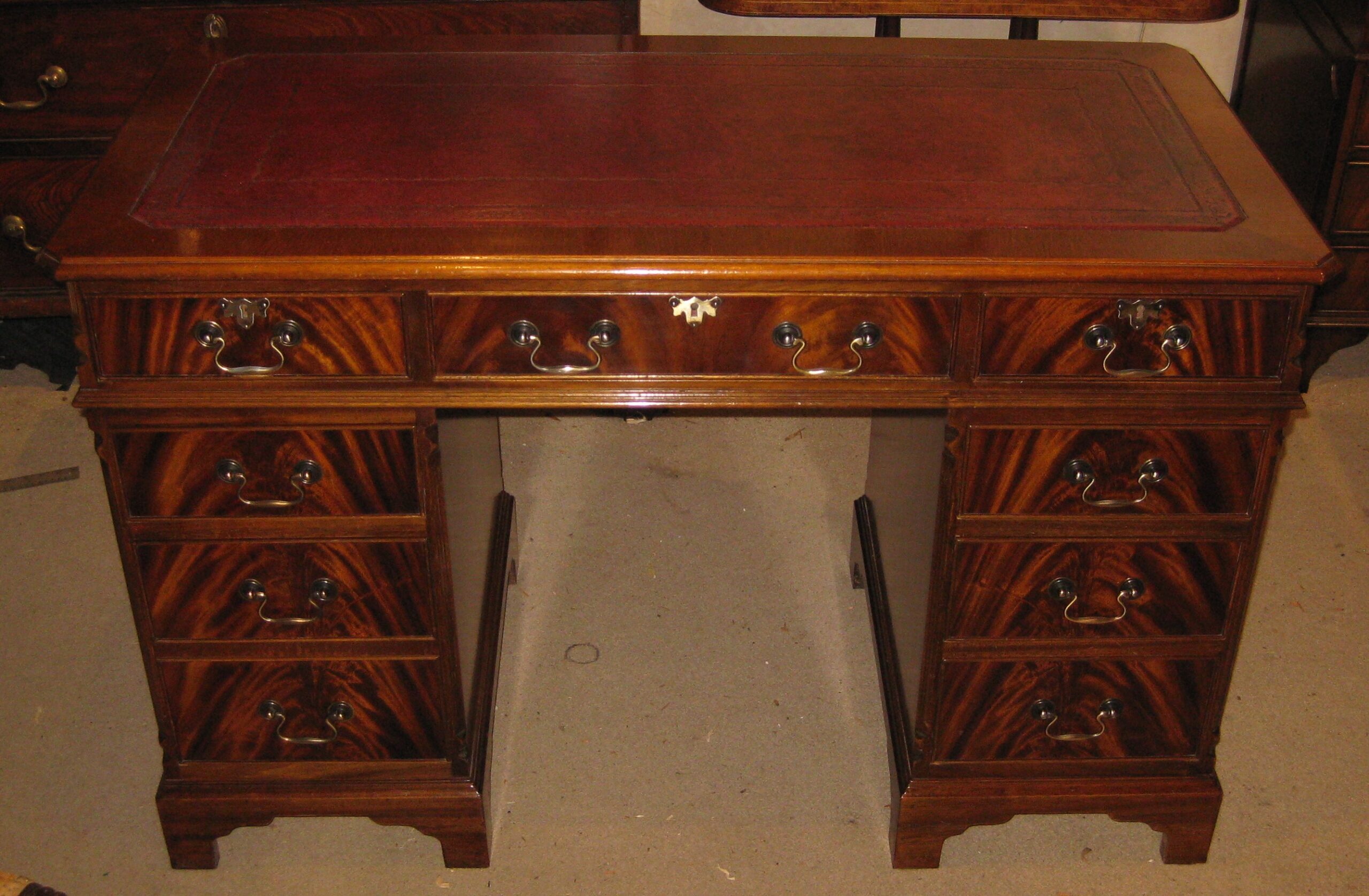 Reproduction mahogany pedestal desk. Dorking Desks