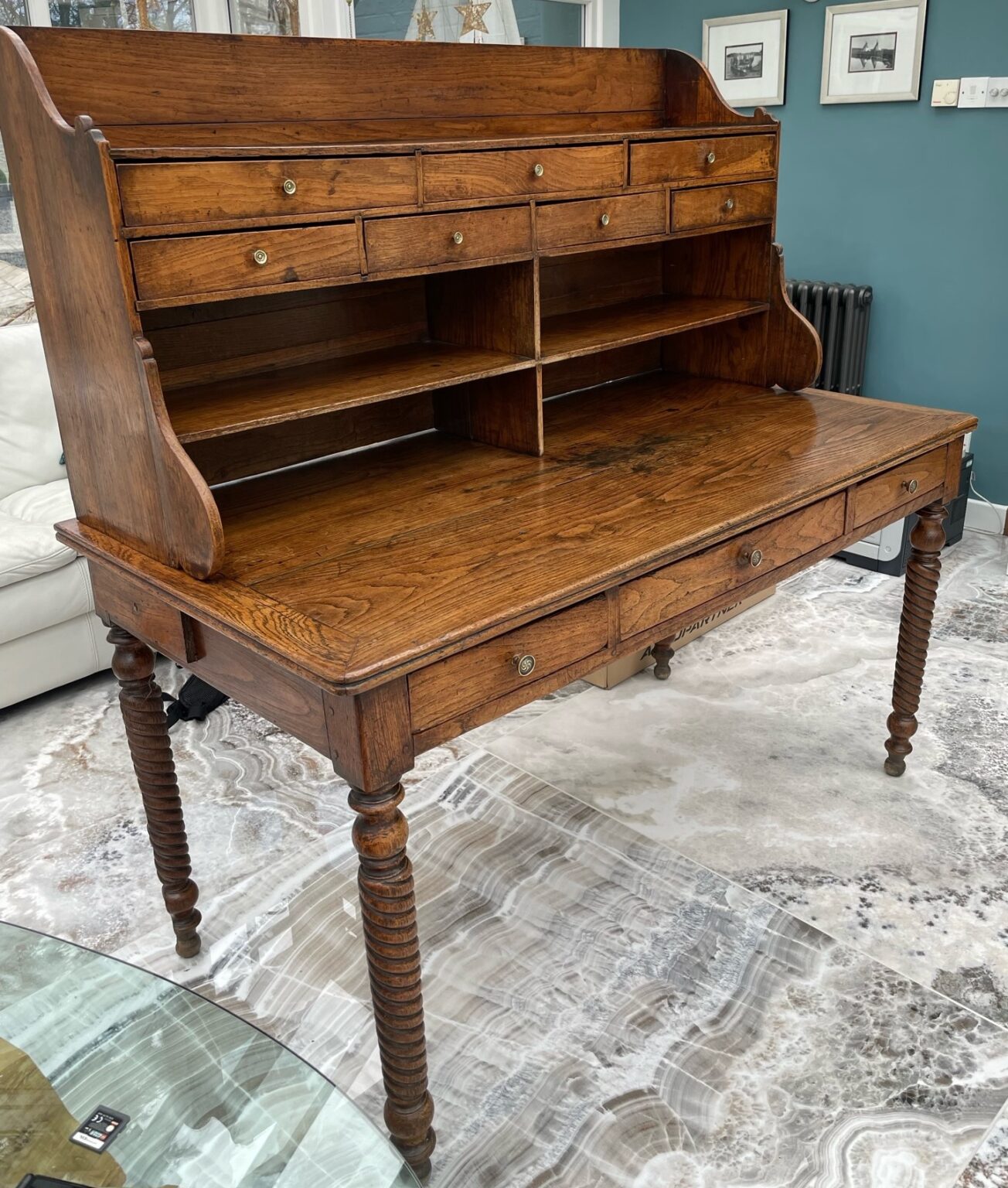 Early Victorian oak desk with detachable top section Dorking Desks