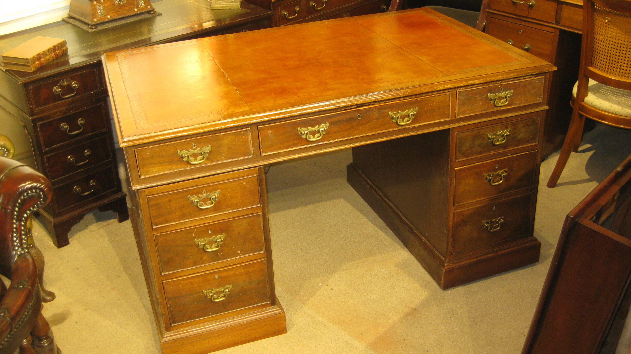 Reproduction ‘Victorian style’ faded mahogany pedestal desk Dorking Desks