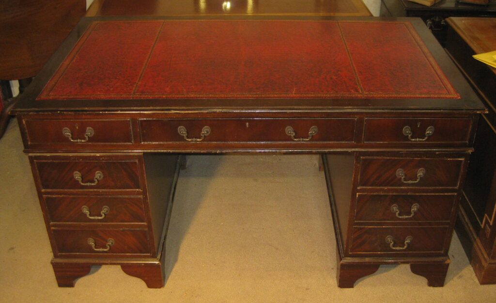 Large Victorian style reproduction mahogany pedestal desk. Dorking Desks