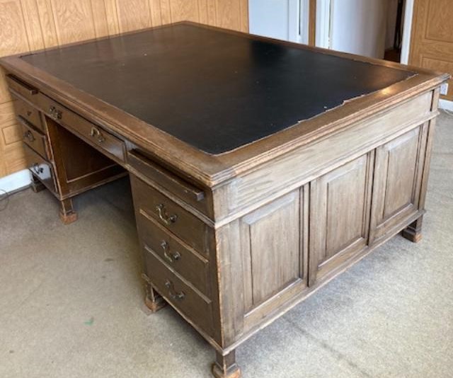 Large Victorian solid mahogany pedestal partners desk. Dorking Desks