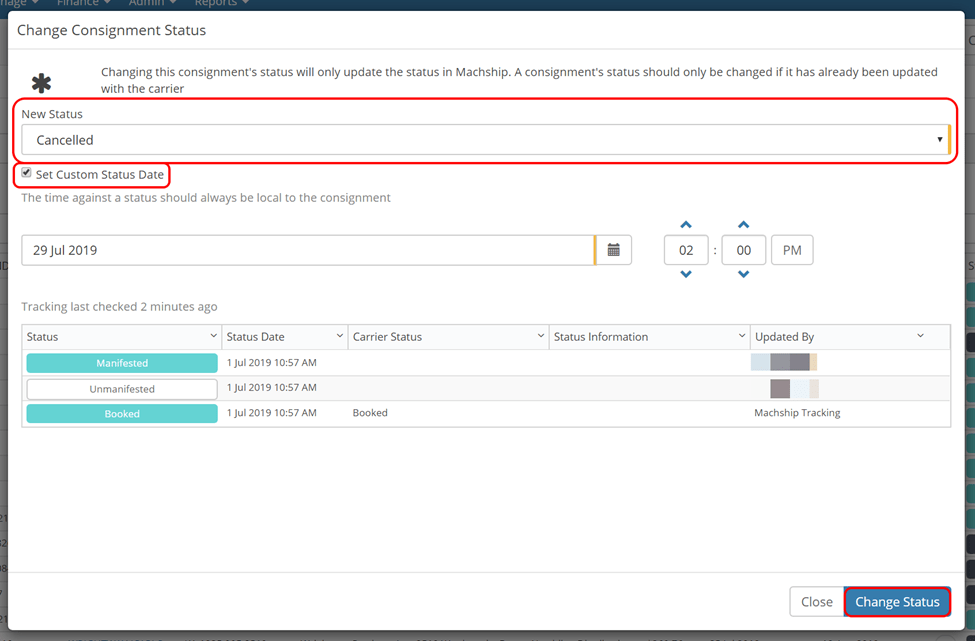 How to change a Consignment status