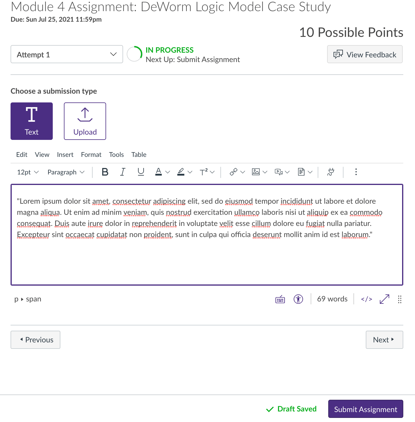 How to submit an online assignment in Canvas