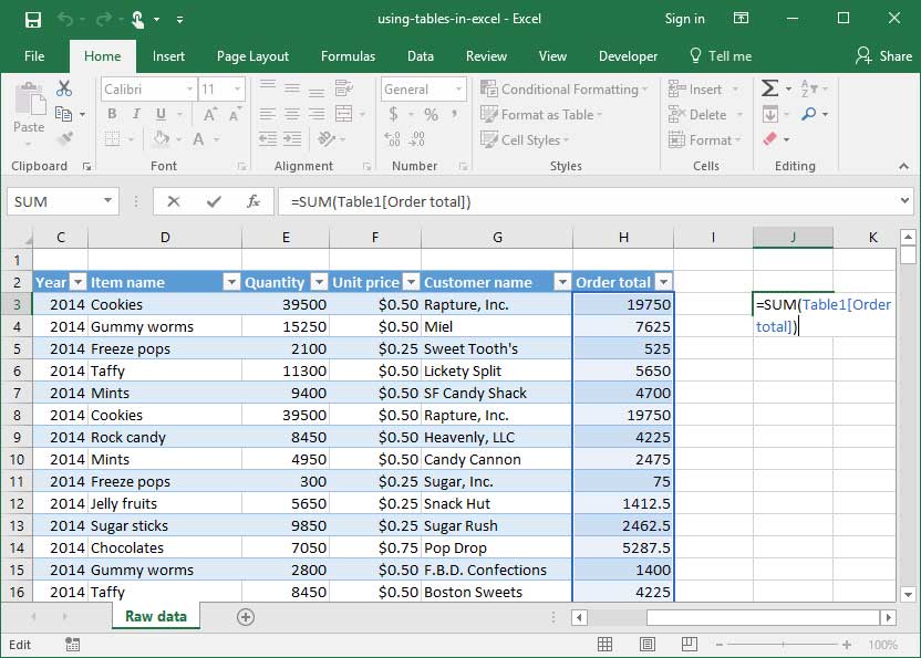 Using Tables in Excel Deskbright