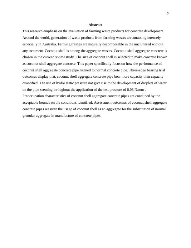 Coconut Shell Aggregate Concrete Nonpressure Pipe Study Desklib