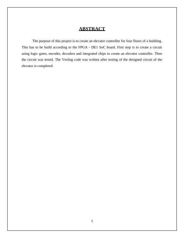 Elevator Controller Design using FPGA and Verilog for Four Floors Building