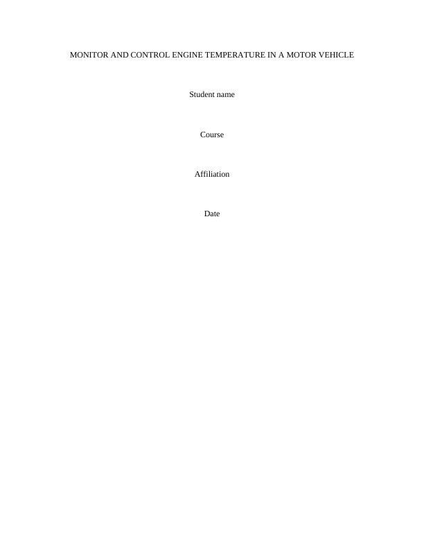 How to Monitor and Control Engine Temperature in a Motor Vehicle Desklib