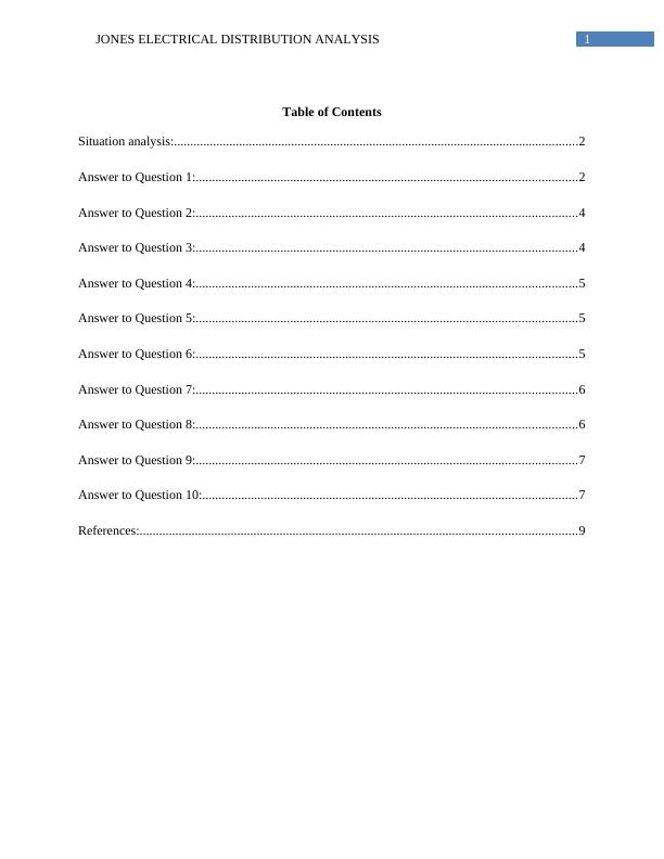 Analysis of Jones Electrical Distribution Desklib