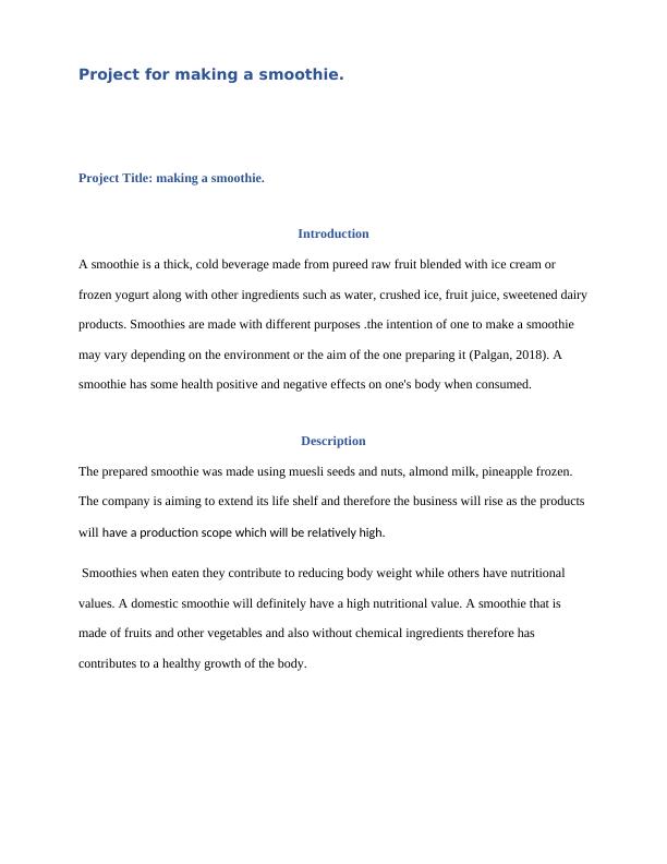 Making a Smoothie Description, Specification, Shelf Life, and Uses