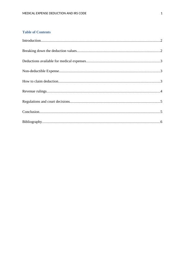 Medical Expense Deductions & IRS Code Tax Research