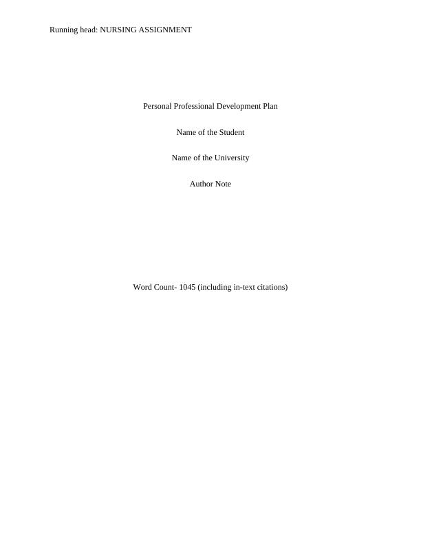 Personal Professional Development Plan for Nursing Practice