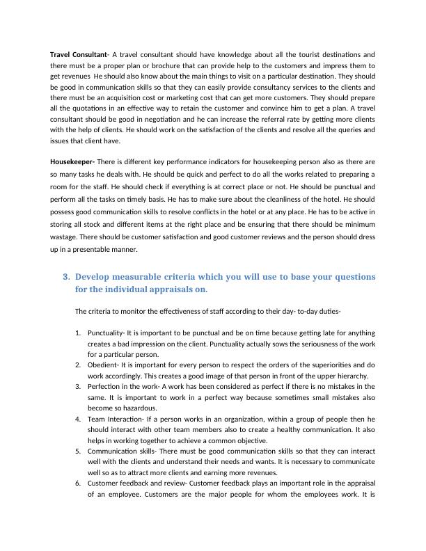 Procedures for Performance Appraisal in Hospitality, Tourism or Events