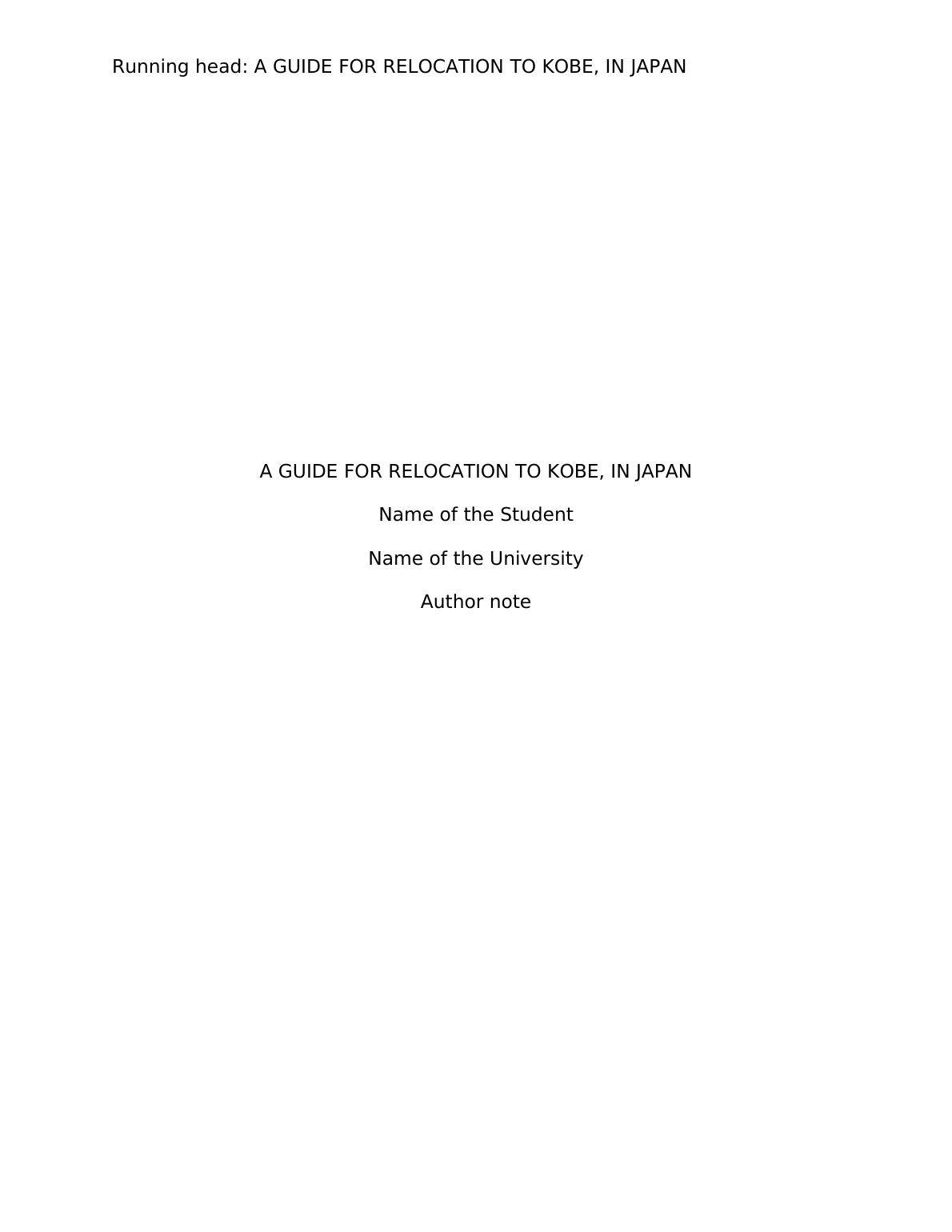 Guide for Relocation to Kobe, Japan Desklib