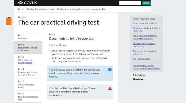 Making driving test information better on GOV.UK Despatch for driver