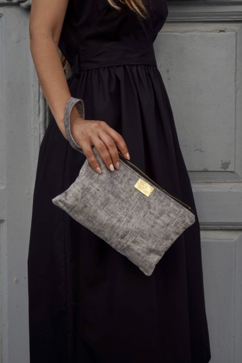 Ash grey velvet pouch bag Desperate Design