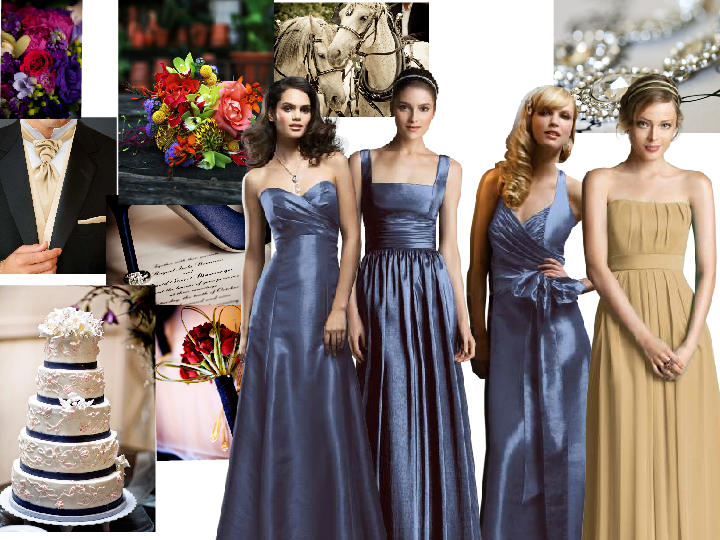 Gold and Steel Blue PANTONE WEDDING Styleboard The Dessy Group