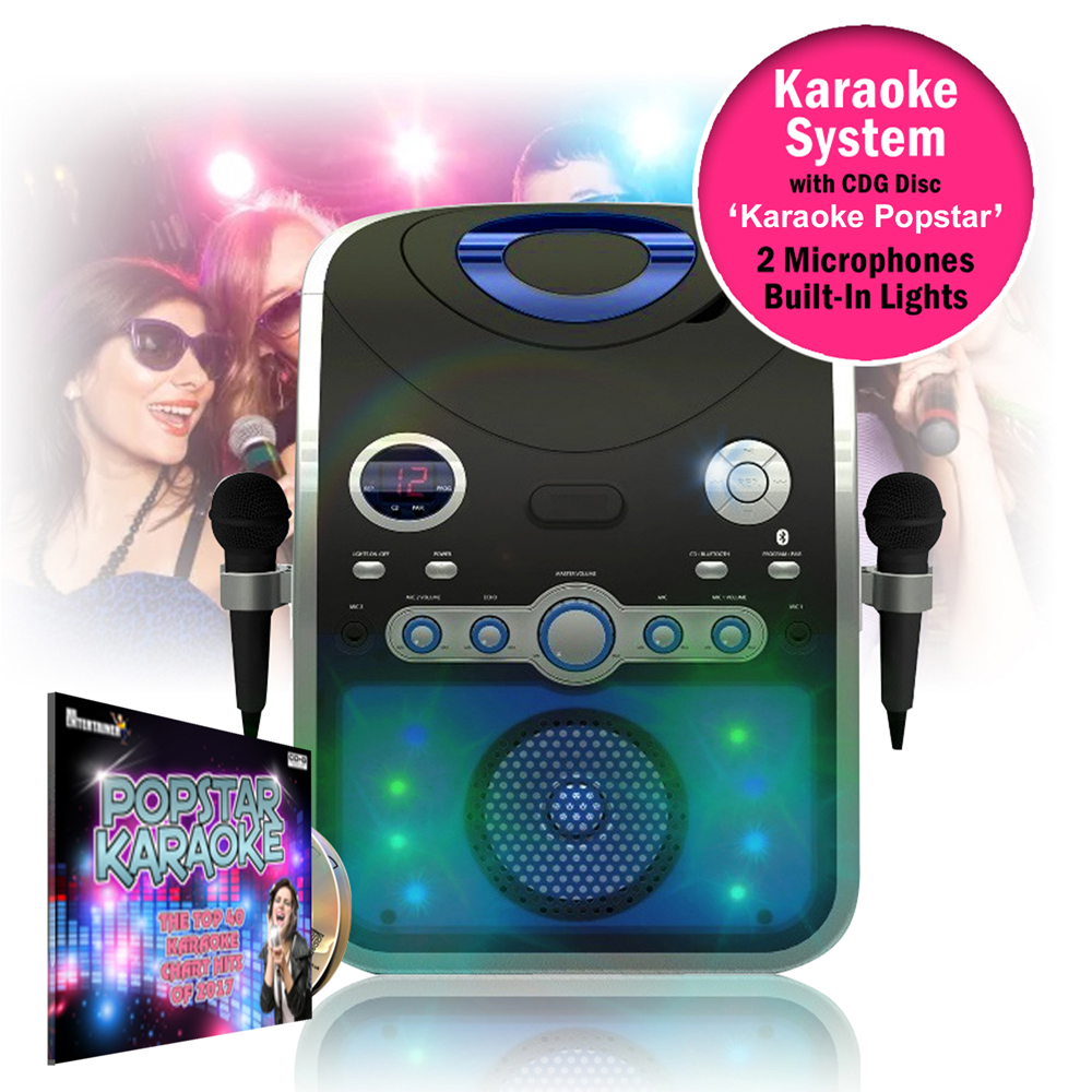 Bluetooth Home Karaoke Player Machine Microphones Lights CD+G Discs