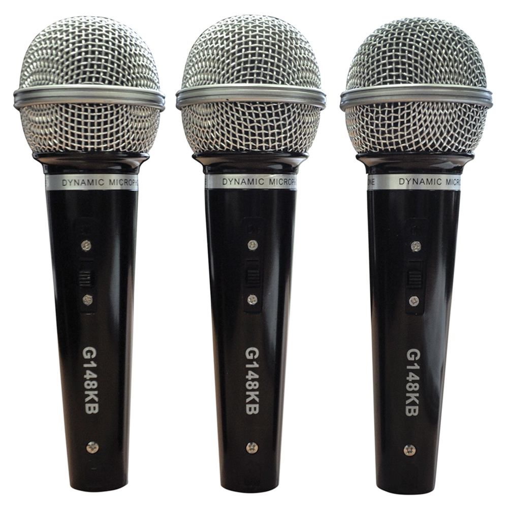 Dynamic Vocal Microphone Kit with 3 Plastic Microphones, Leads and