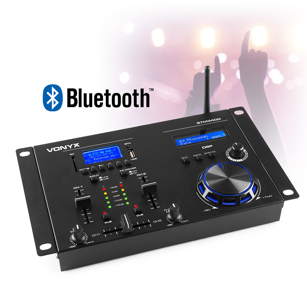 STM3400 2 Channel DJ Mixer Bluetooth, USB, Crossfader, Scratch with Mic