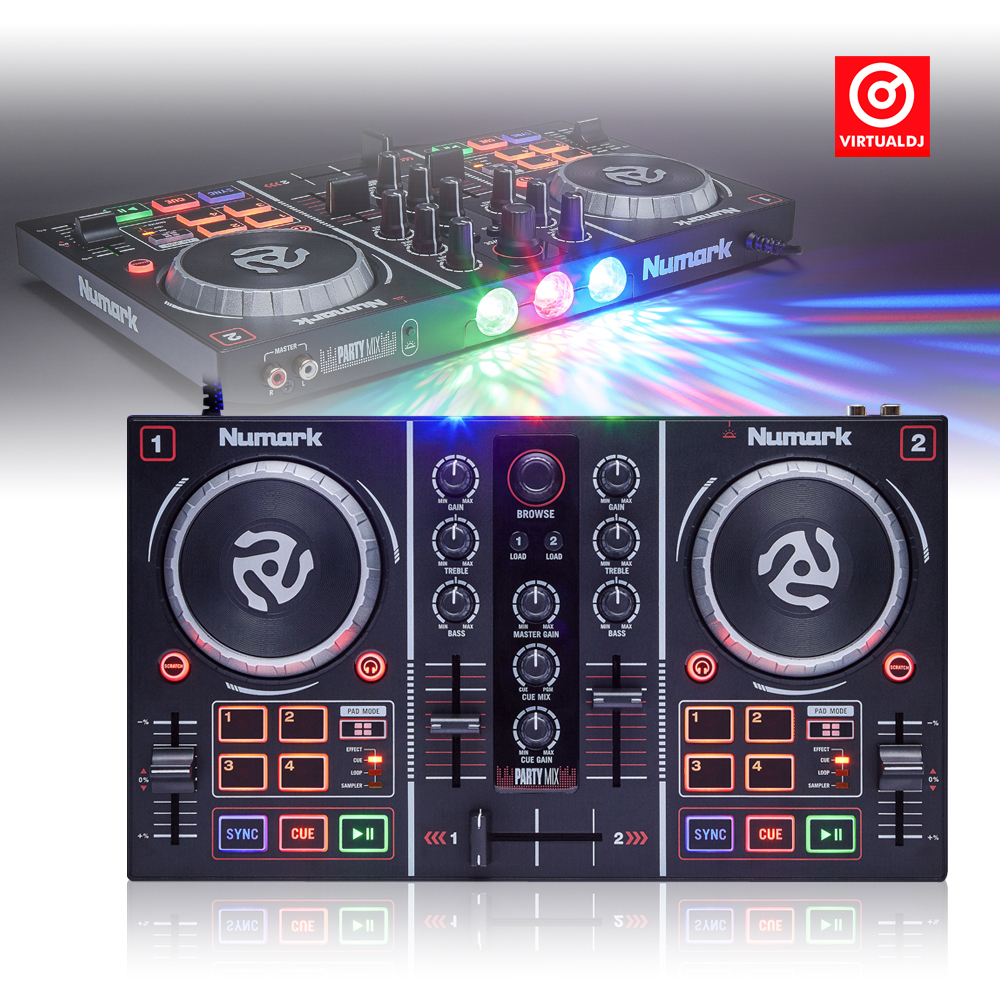 Numark Party Mix DJ Controller 2Ch Builtin Lights Sound Card with