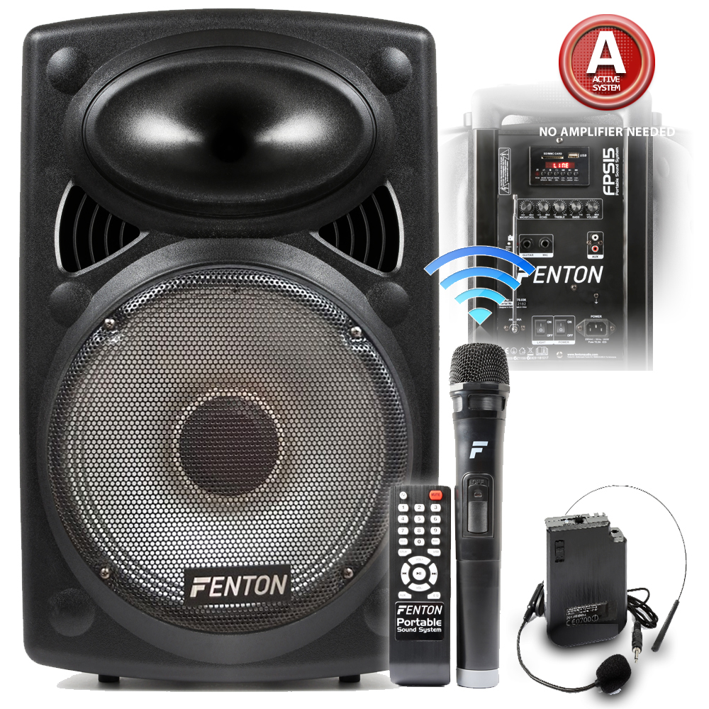 Fenton 15 Inch FPS15 Active Powered Portable Fitness Audio Sound System