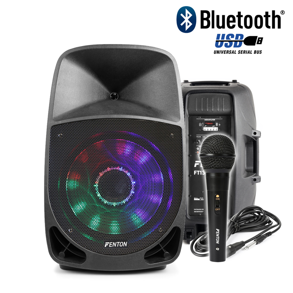 Active DJ Speaker PA Mobile Bluetooth Disco Karaoke Party System 12