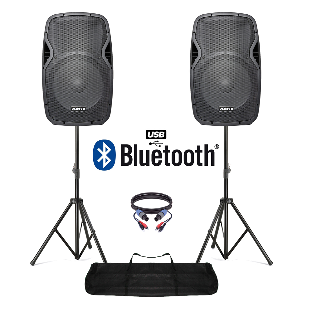 15" Bluetooth DJ Disco Speaker Set Active PA System with Stands 1600W