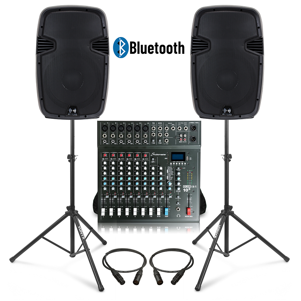 Live Sound PA Speaker System 10Ch Mixer Desk 1200W Active with Stands