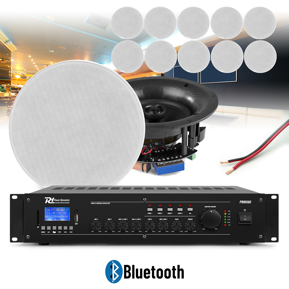 12x Ceiling Speaker & Amplifier Background Music System Multi Zone PA 6