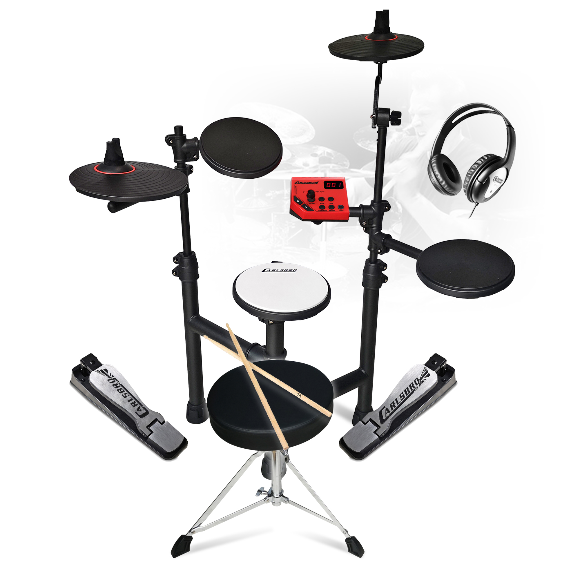Electric Drum Kit Electronic Set 5Piece Jazz Style, Stool, Headphones