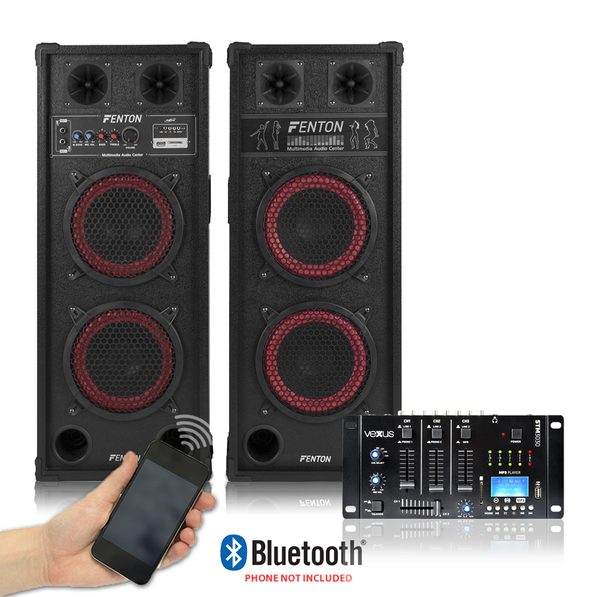 2x Dual 8" Active Powered Party Speakers with Bluetooth MP3 SD USB