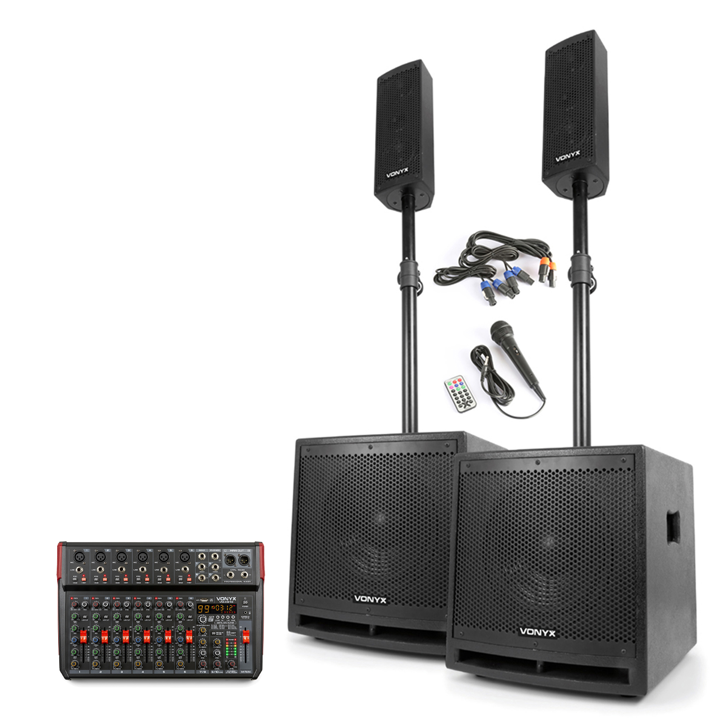 Powered Bluetooth DJ Speakers Subwoofer Poles Studiomaster Club XS10