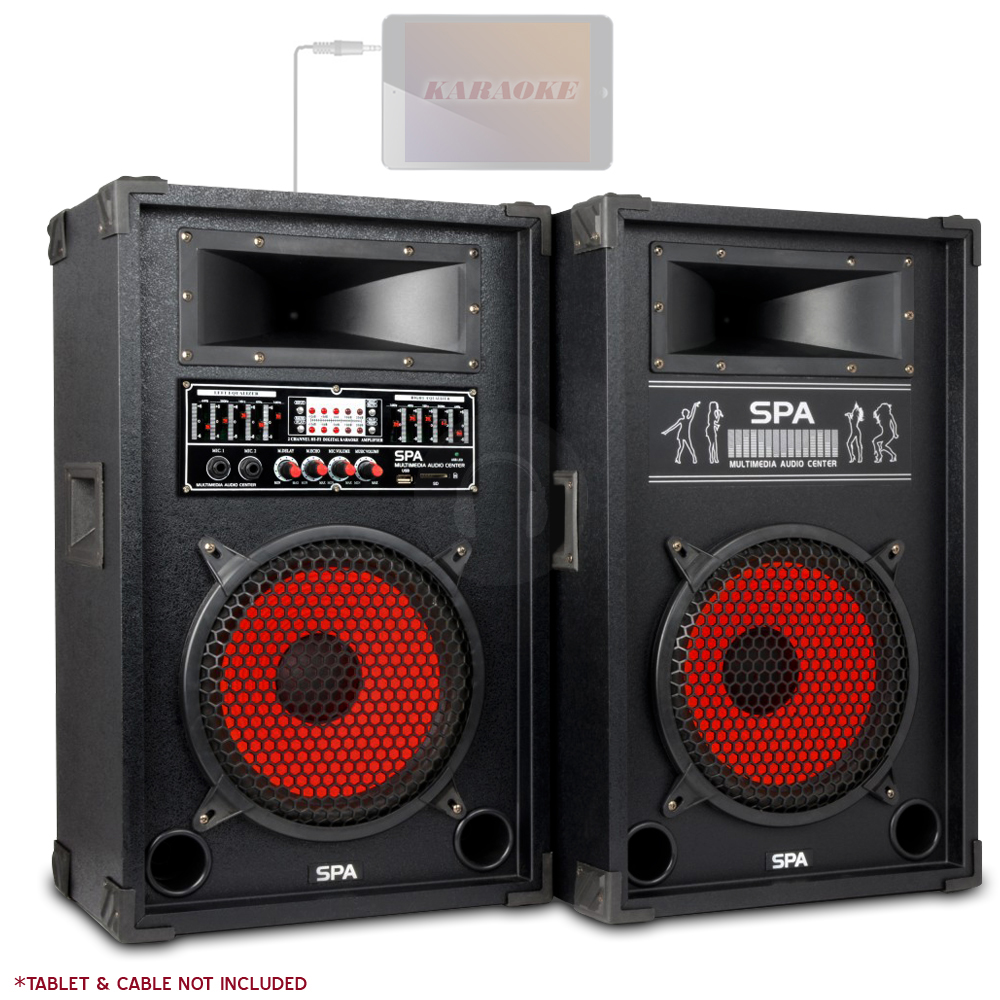Skytec 800W Speakers 10" USB SD MP3 Wireless Microphone Karaoke Gym PA