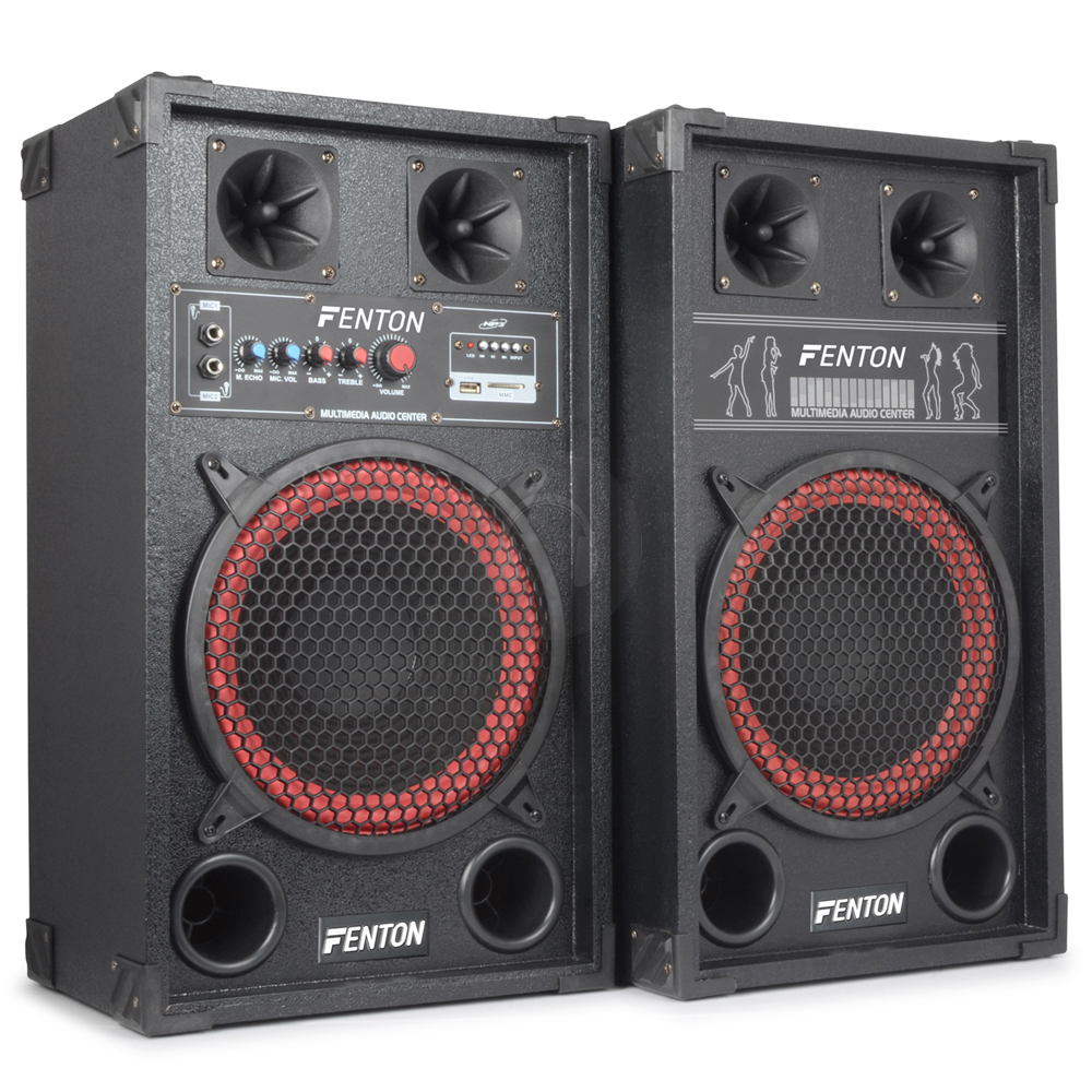 6.5" 8" 10" 12" Skytec Red Karaoke Active Disco DJ Party Speakers 400W